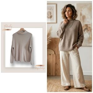 🌿Philosophy Women's Small Light Tan Oversized Fuzzy Knit Sweater Mock Neck